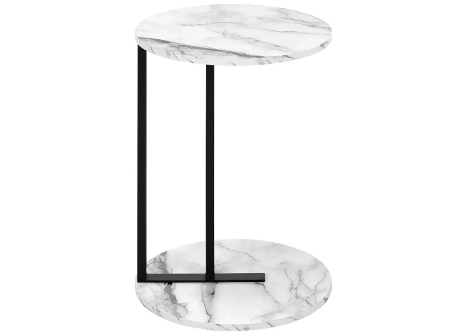 Monarch Specialties I 2210 Accent Table, Side, Round, End, Nightstand, Lamp, Living Room, Bedroom, Metal, Laminate, White Marble Look, Black, Contemporary, Modern