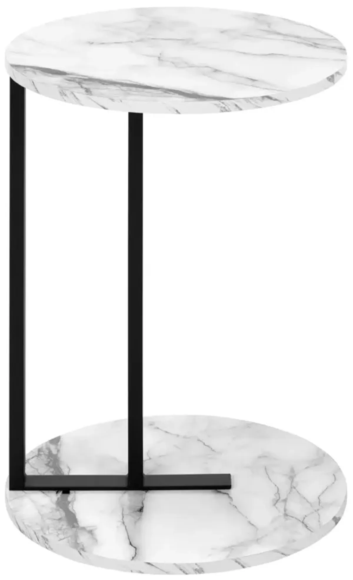 Monarch Specialties I 2210 Accent Table, Side, Round, End, Nightstand, Lamp, Living Room, Bedroom, Metal, Laminate, White Marble Look, Black, Contemporary, Modern