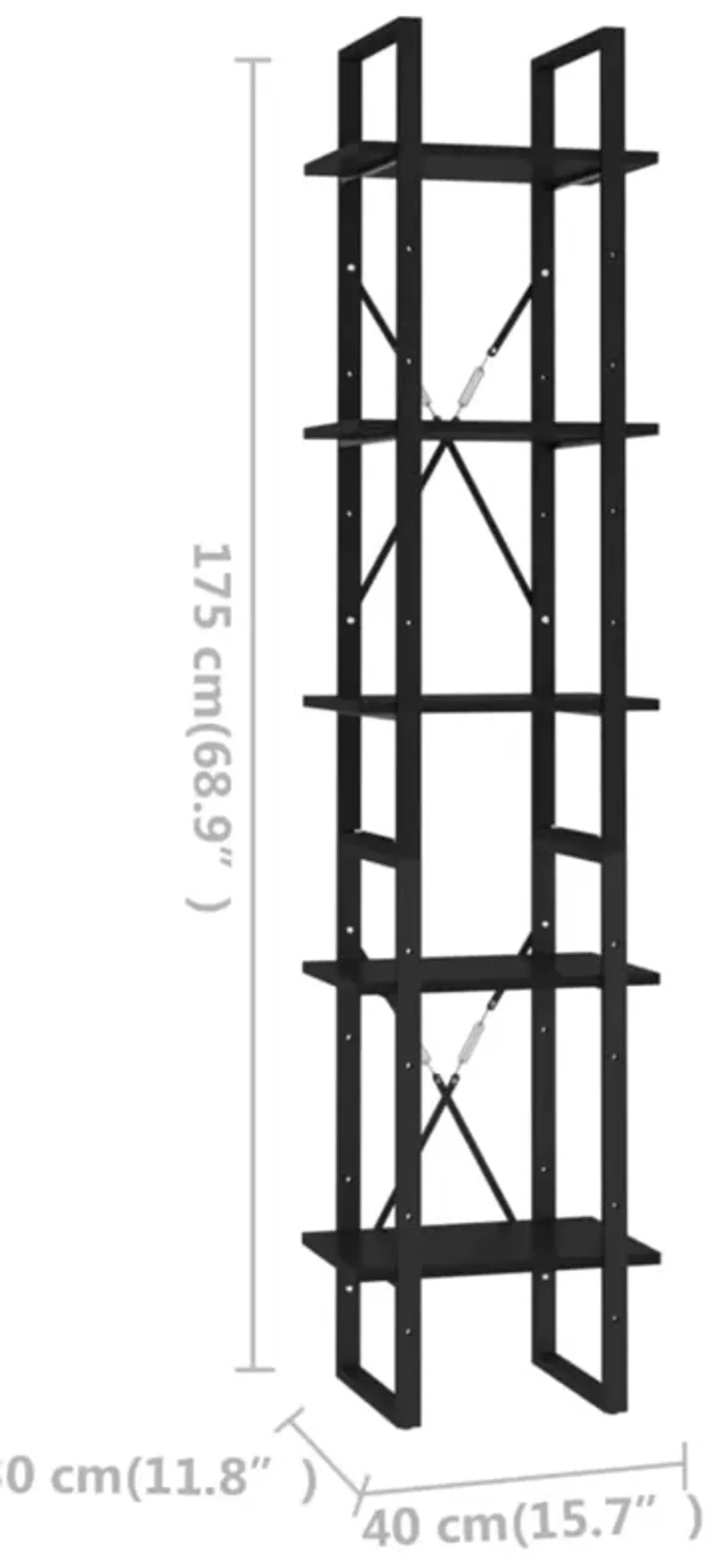 vidaXL 5-Tier Book Cabinet Black 15.7" x 11.8" x 69.9" Chipboard