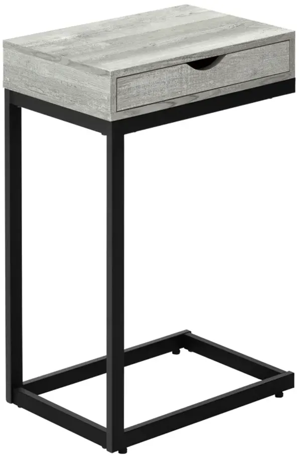 Monarch Specialties I 3407 Accent Table, C-shaped, End, Side, Snack, Storage Drawer, Living Room, Bedroom, Metal, Laminate, Grey, Black, Contemporary, Modern
