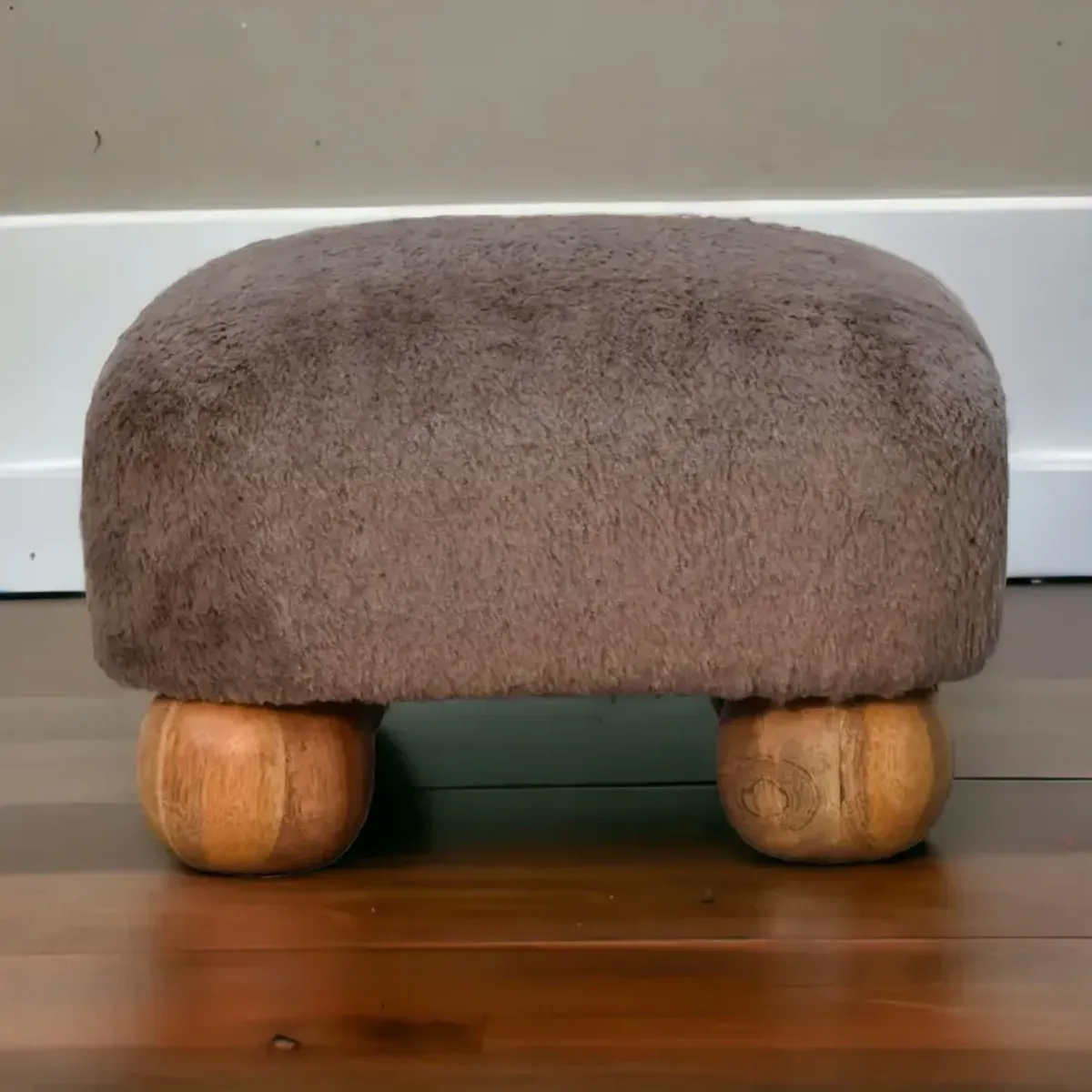 Artisan Furniture solid Wood Mocha Faux Fur Nordic Footstool