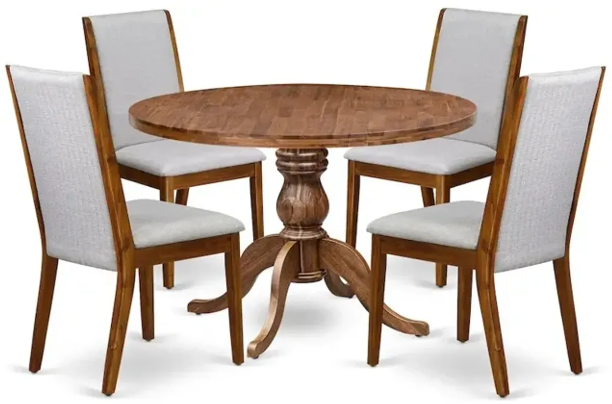 5-Pc Kitchen Table Set A Pedestal Dining Table, 4 Grey Fabric Dining Chairs