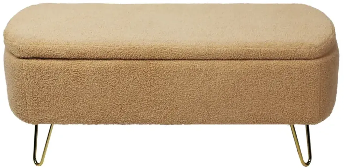 Camel Storage Ottoman Bench For End Of Bed Gold Legs, Modern Camel Faux Fur Entryway Bench