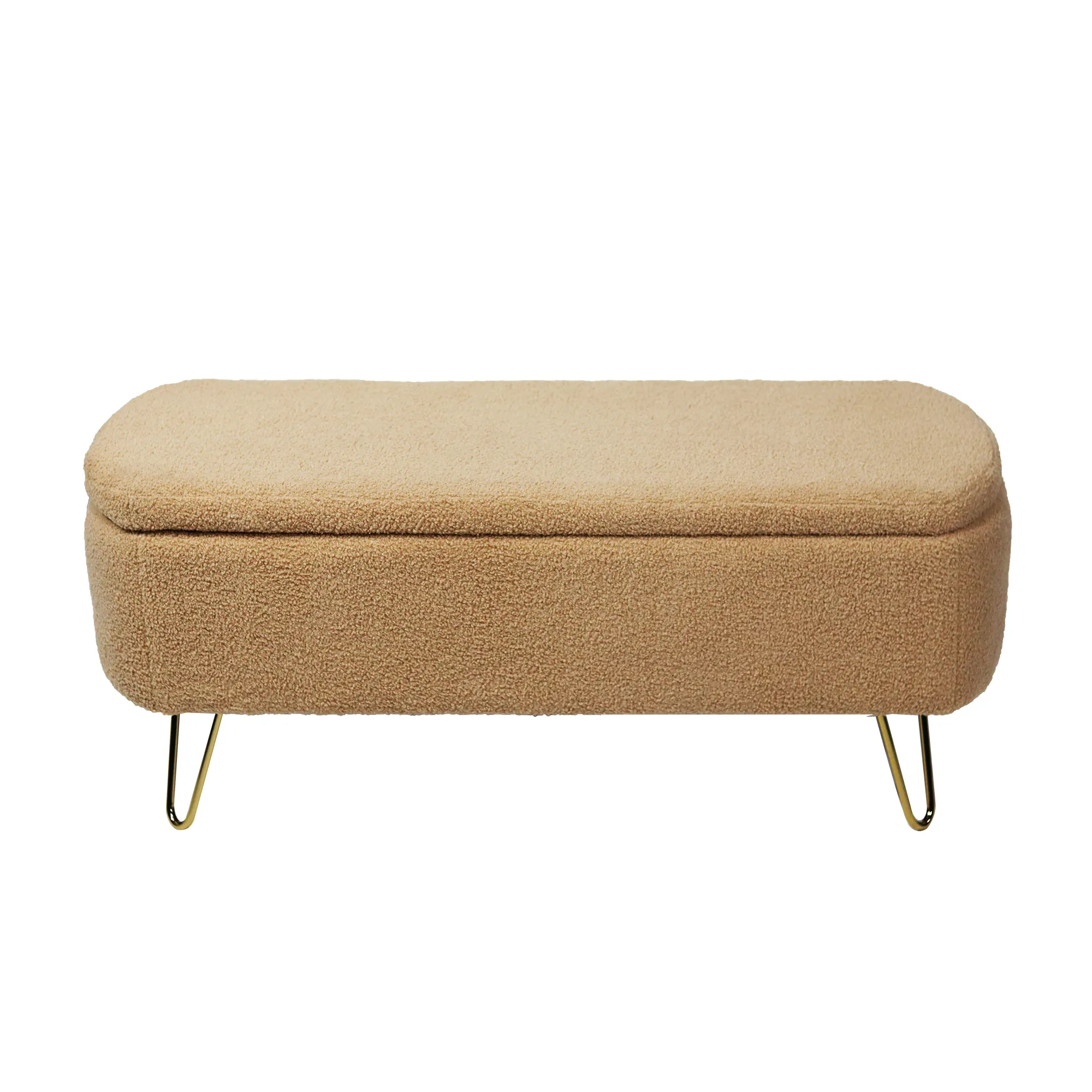 Camel Storage Ottoman Bench For End Of Bed Gold Legs, Modern Camel Faux Fur Entryway Bench