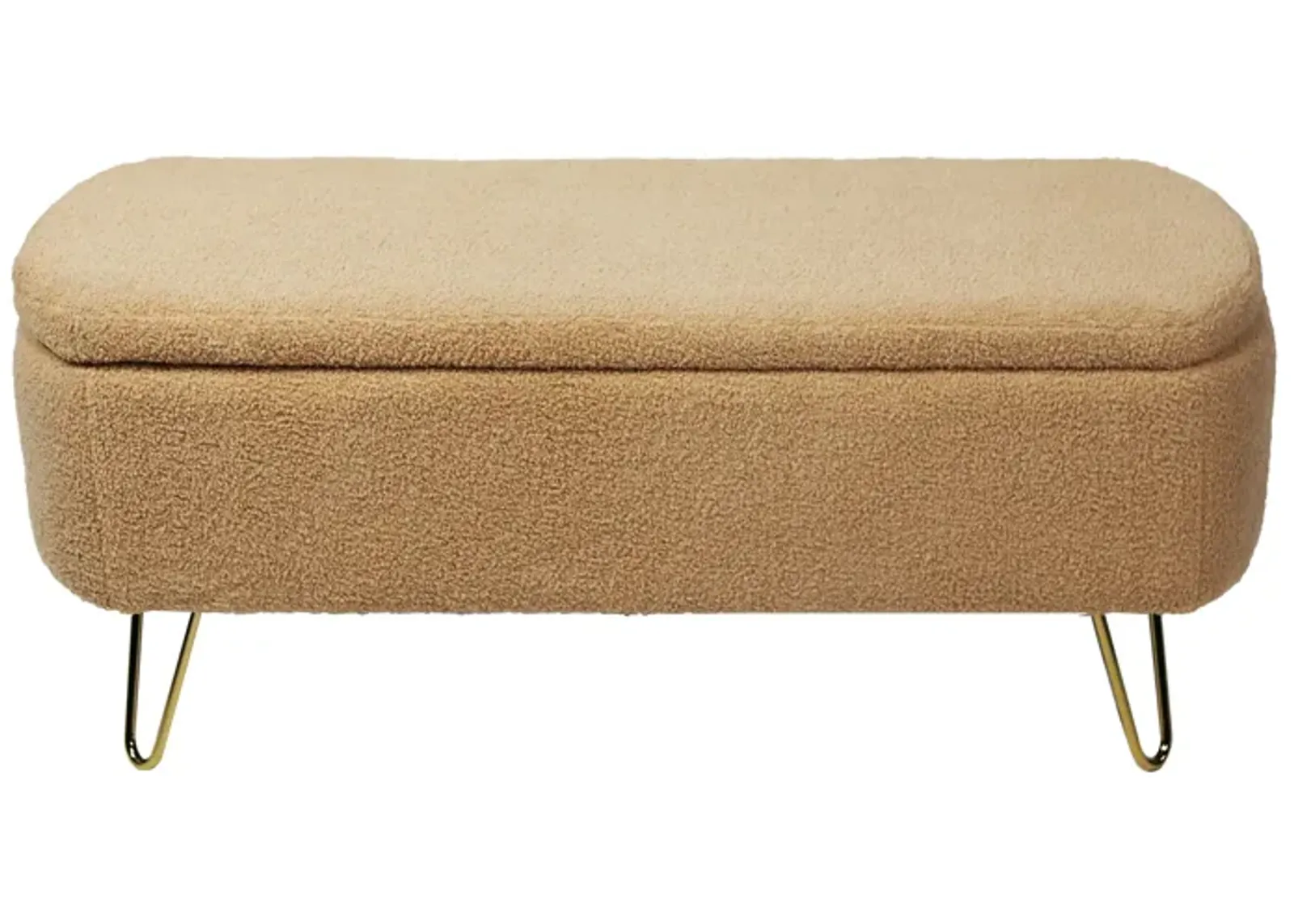 Camel Storage Ottoman Bench For End Of Bed Gold Legs, Modern Camel Faux Fur Entryway Bench