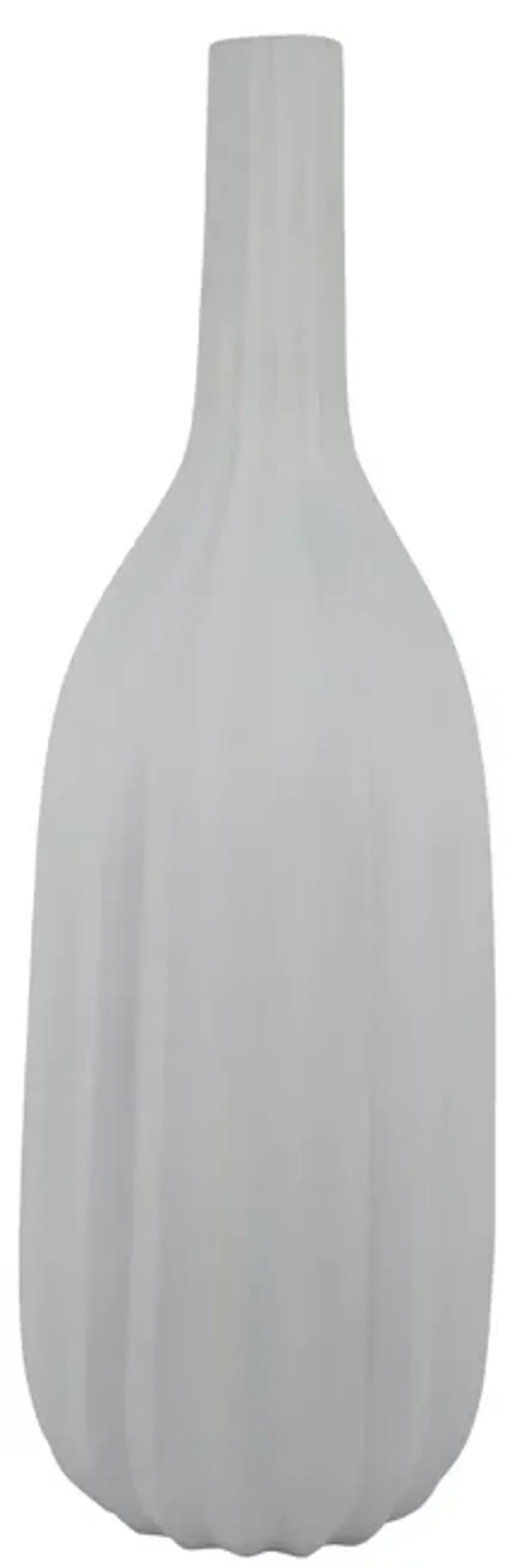 Rizie Vase with Ribbed Texture, 41 Inch Contemporary White Polyresin - Benzara