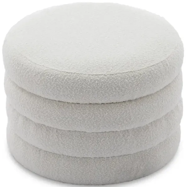 Streamdale Ivory Boucle Ottoman with Wooden Shelves