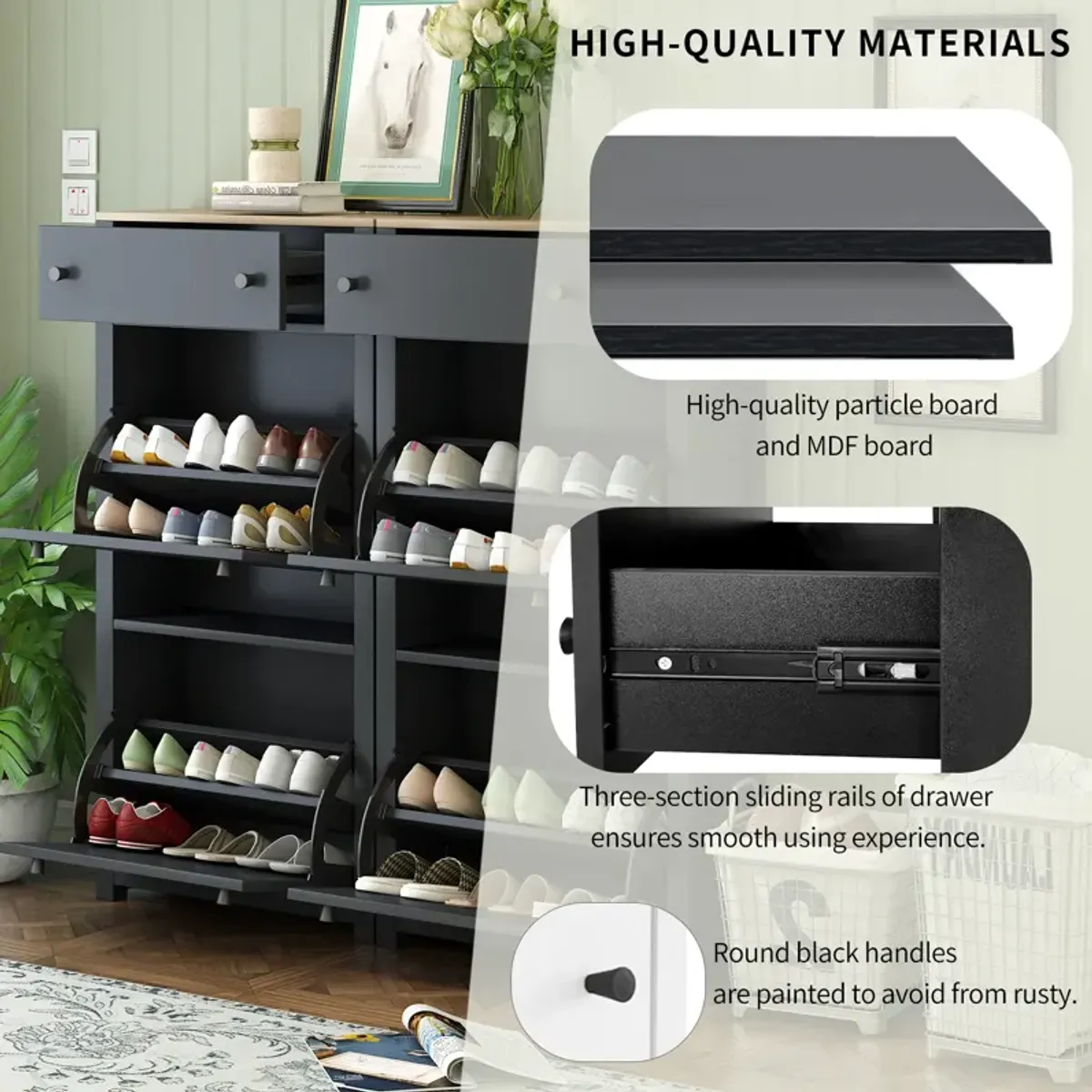 Merax Modern Style Shoe Rack with 4 Flip Drawers