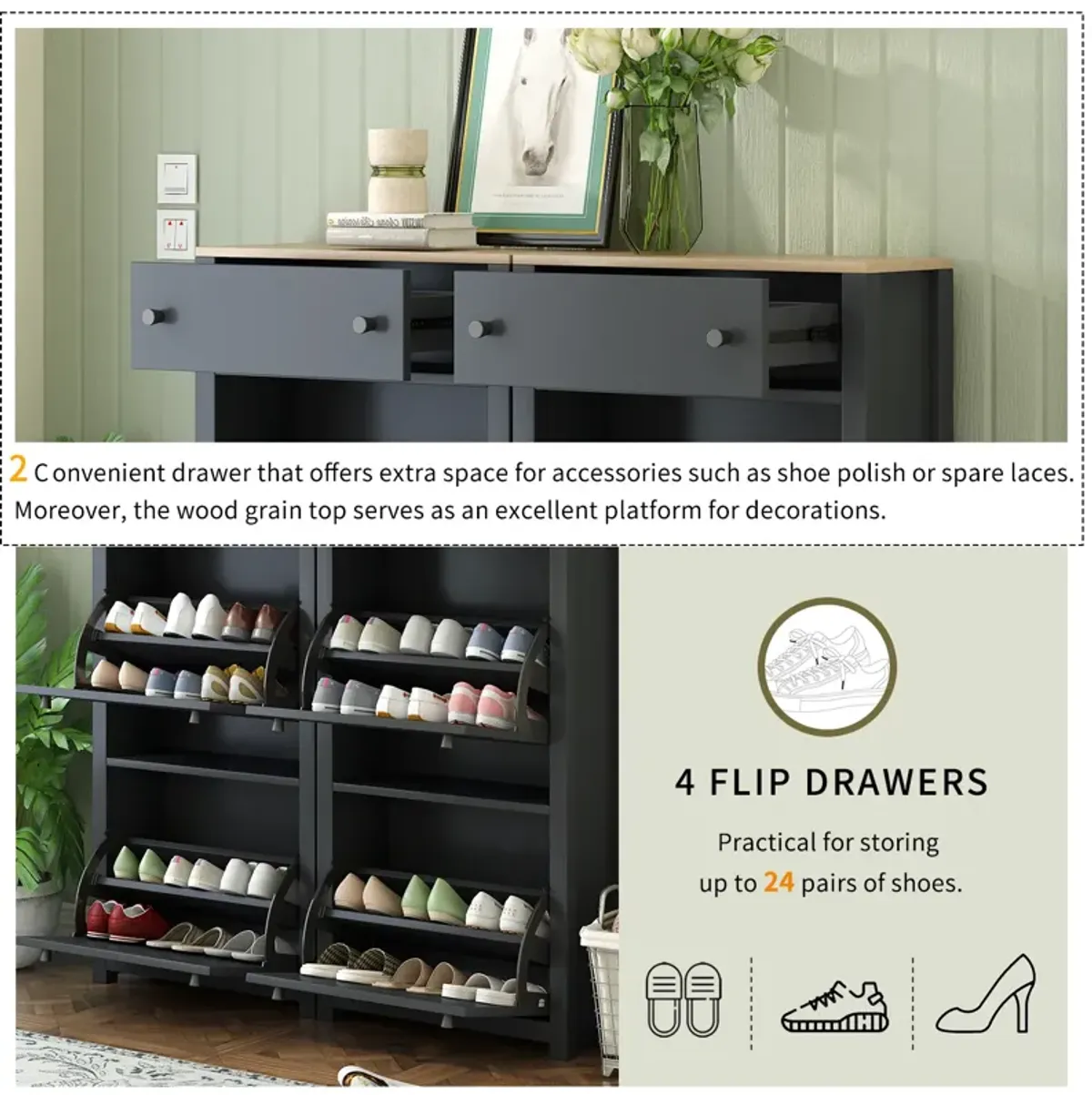 Merax Modern Style Shoe Rack with 4 Flip Drawers