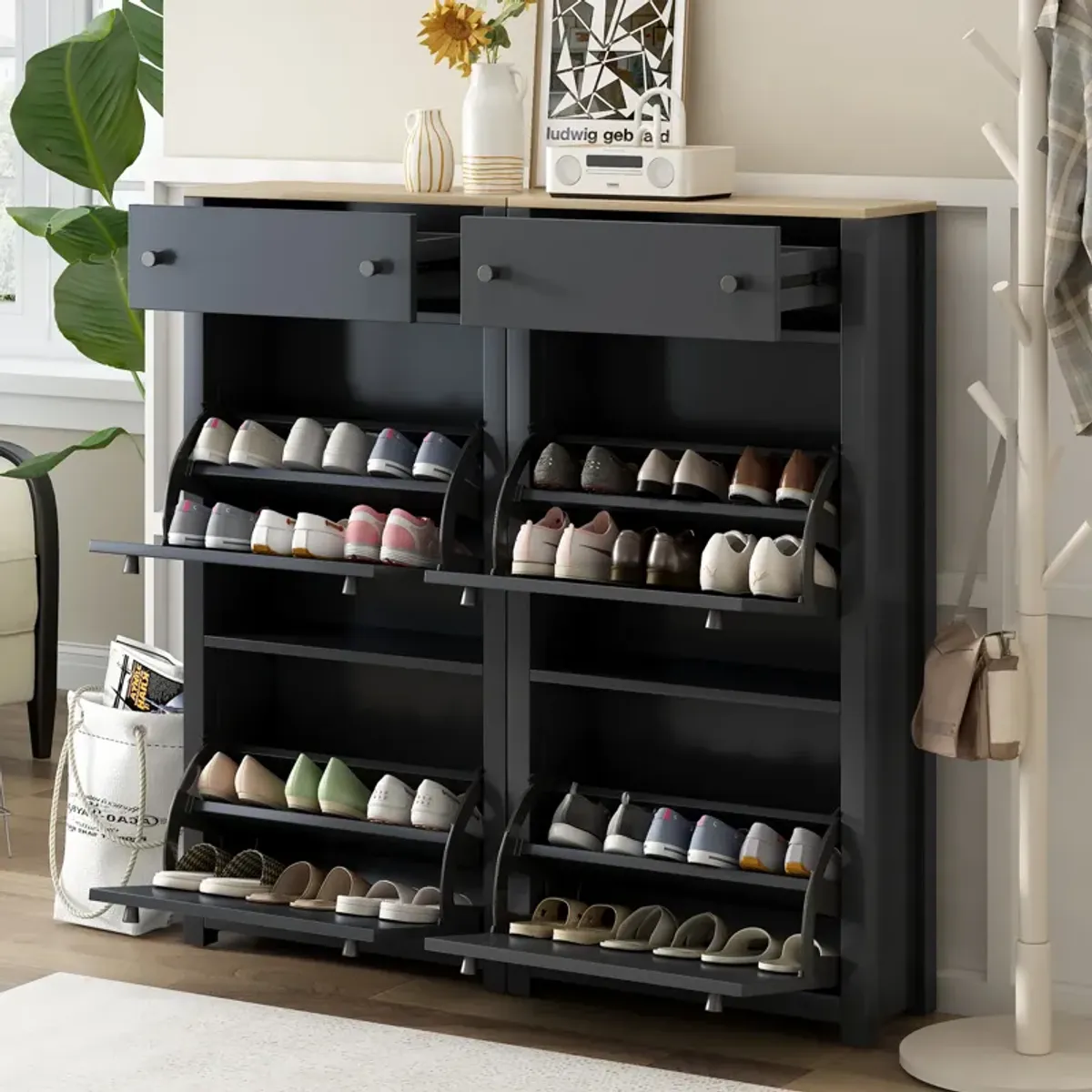Merax Modern Style Shoe Rack with 4 Flip Drawers