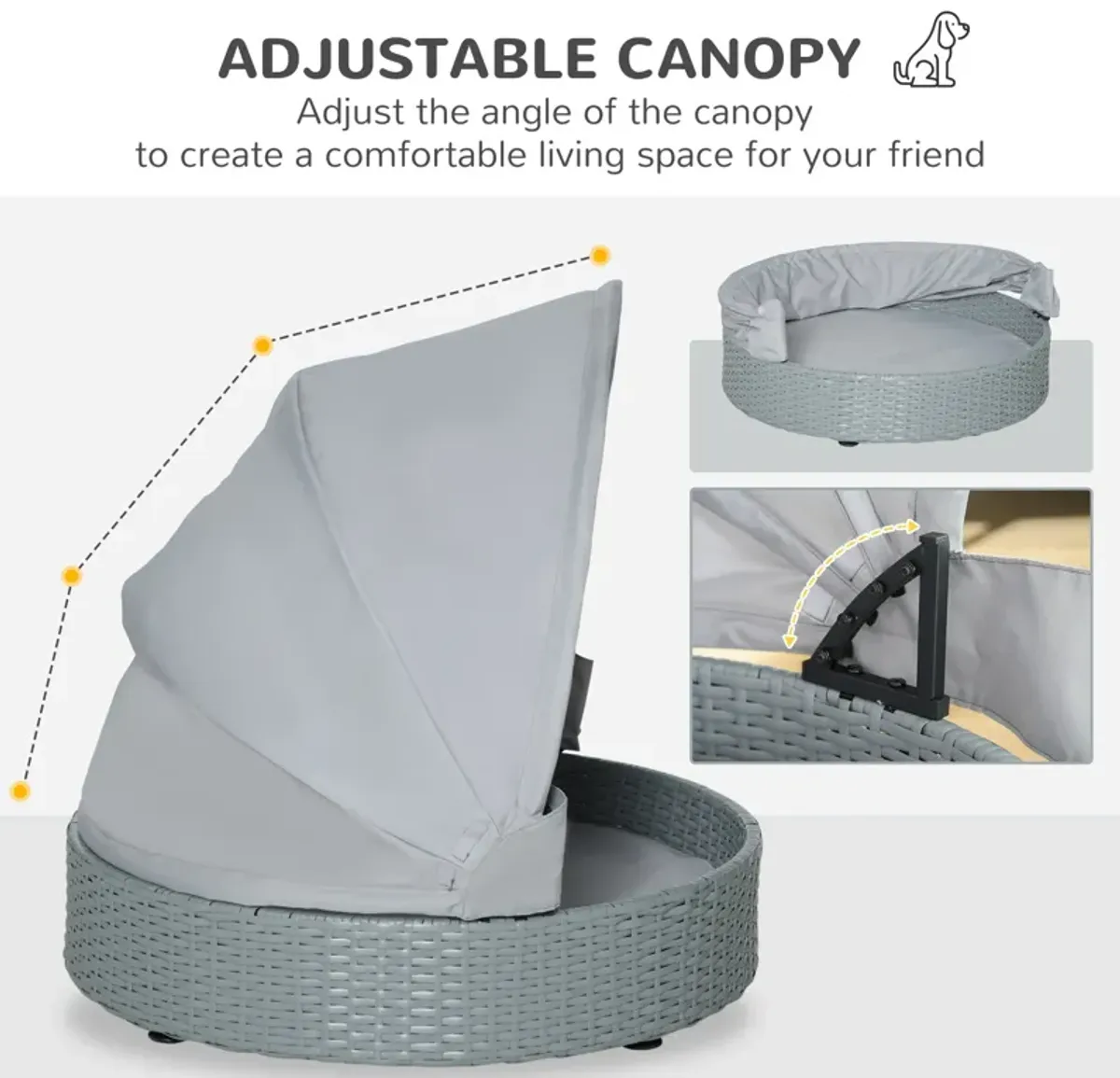 Grey Pet Retreat: Wicker Dog Cave Bed with Canopy for Indoor/Outdoor