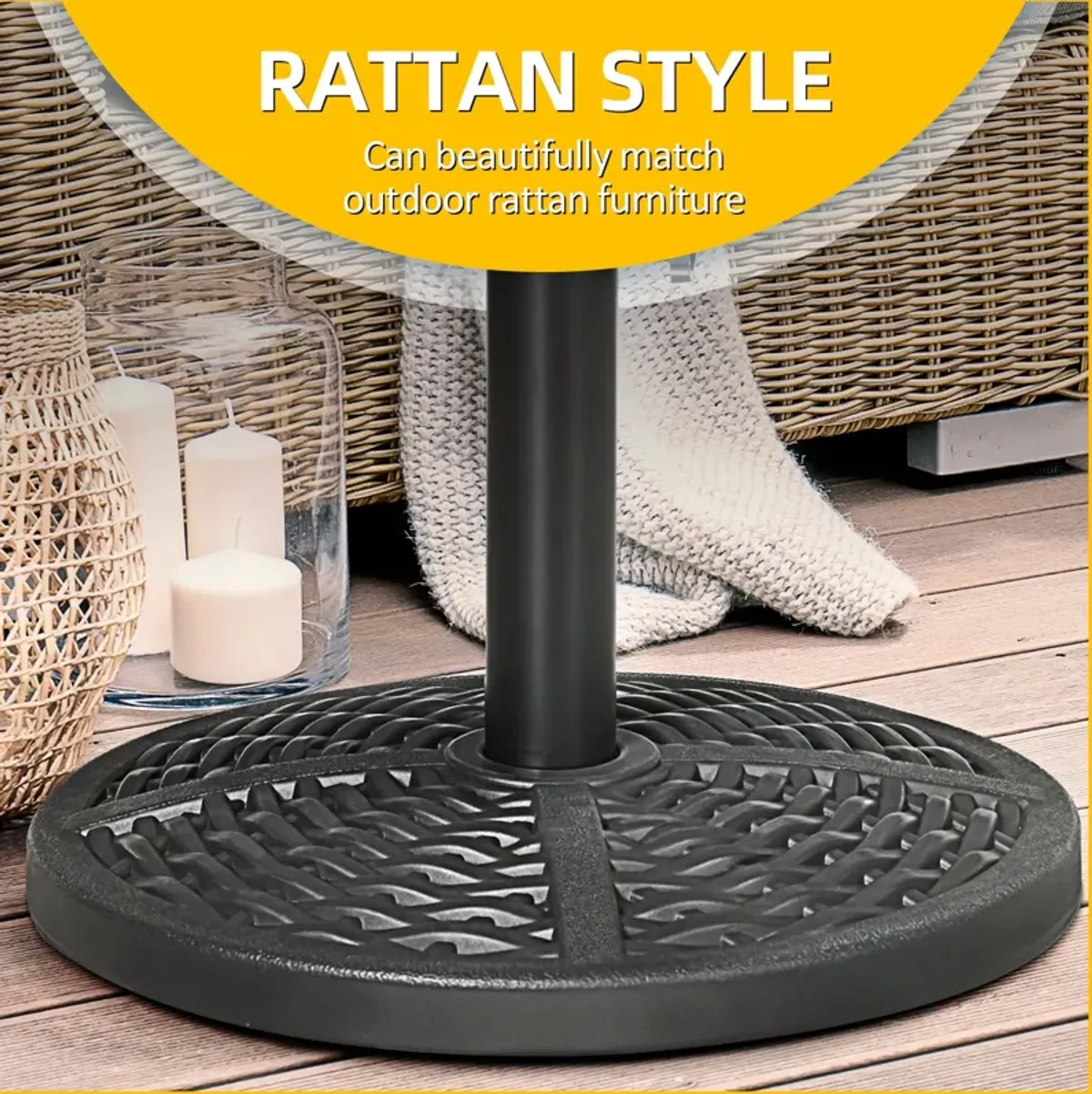 Black Outdoor Accessory: 18" Heavy Duty Round Rattan Umbrella Base