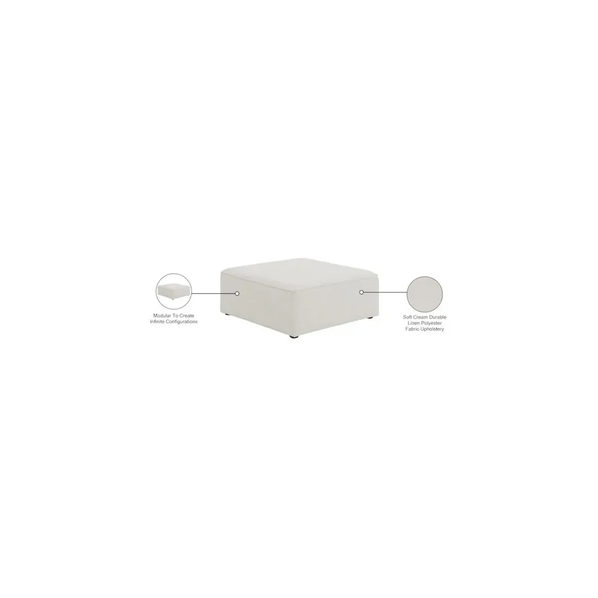 Meridian Furniture Cube Cream Durable Linen Textured Ottoman