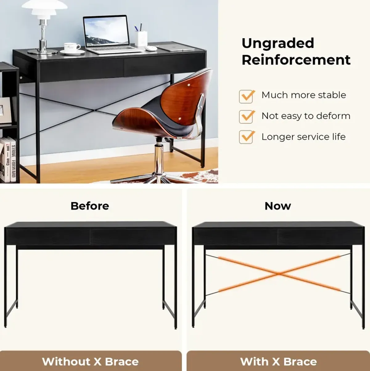 Drawer Home Office Desk with Steel Frame