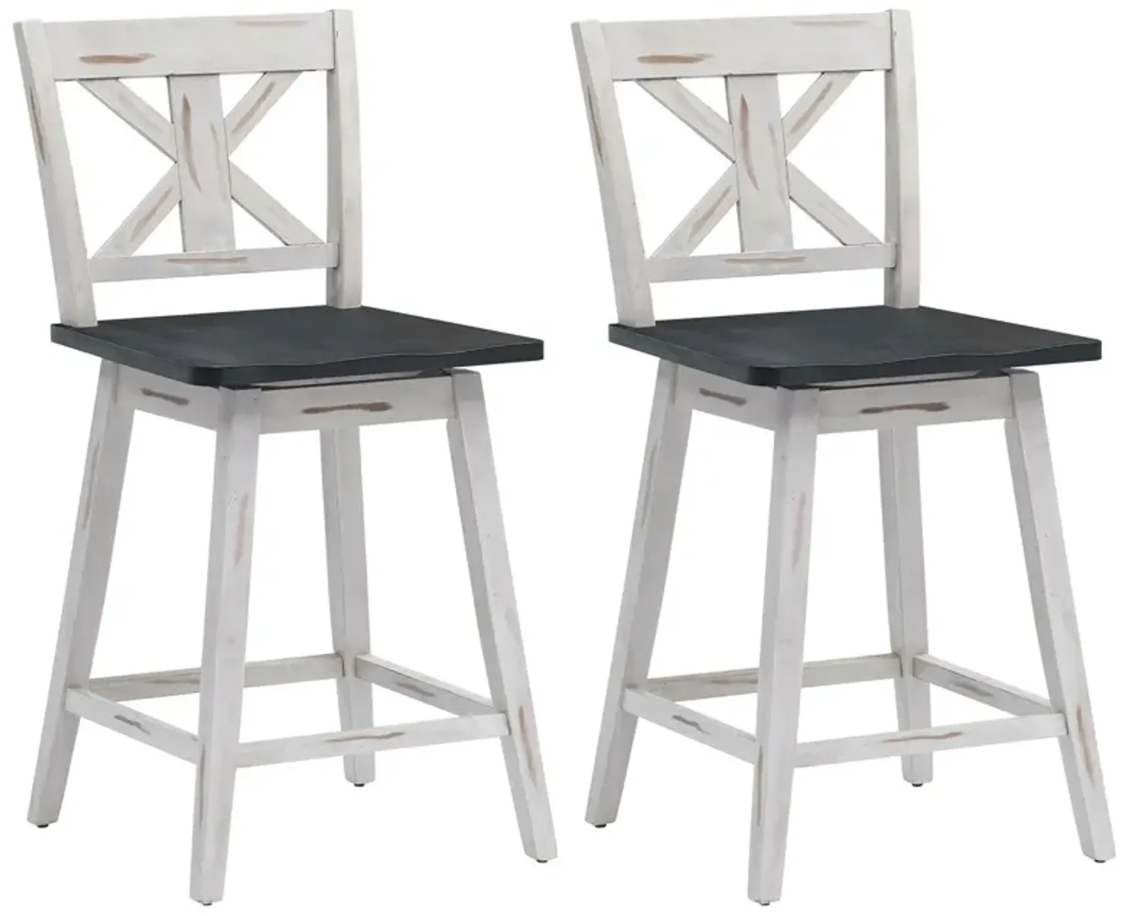 Set of 2 Swivel Counter Height Bar Stools with Solid Wood Legs