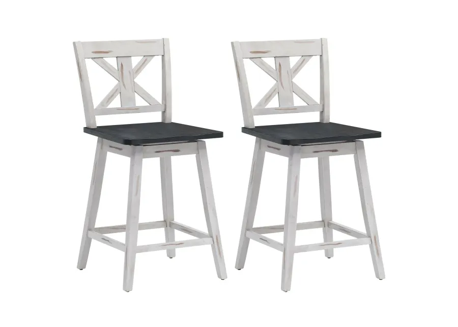 Set of 2 Swivel Counter Height Bar Stools with Solid Wood Legs