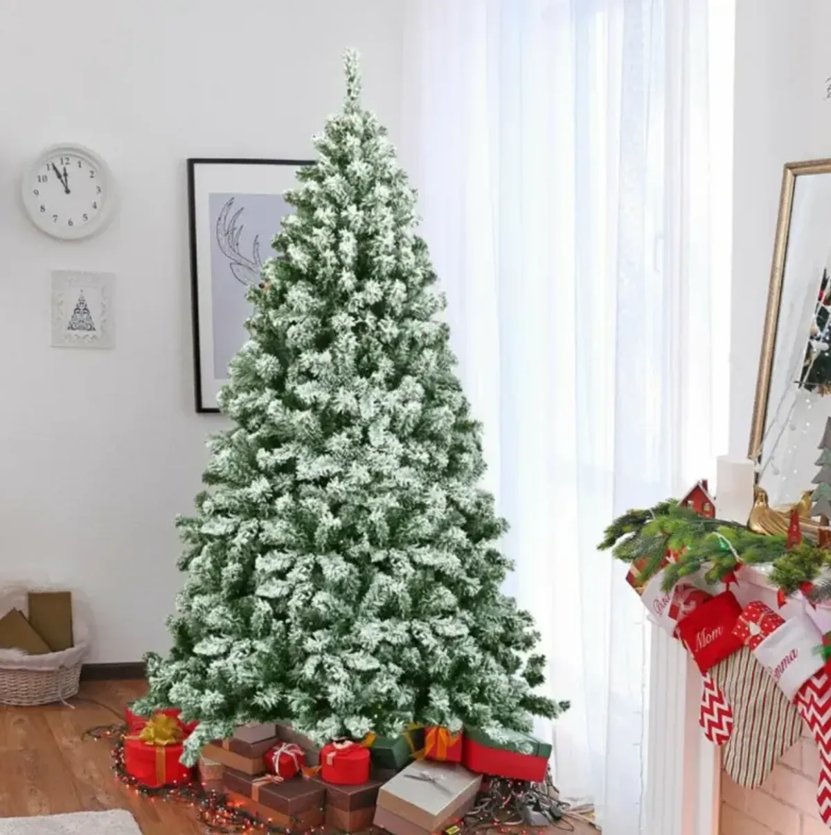 Hivvago Snow Flocked Artificial Christmas Tree Hinged with Tips