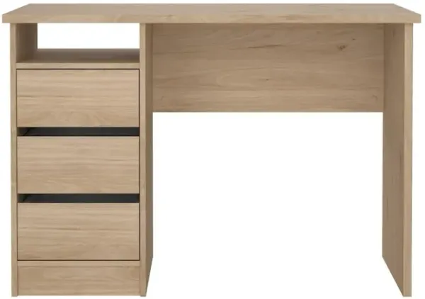 Tvilum Wes Home Office Writing Desk with 3 Drawers and Open Shelf, Jackson Hickory