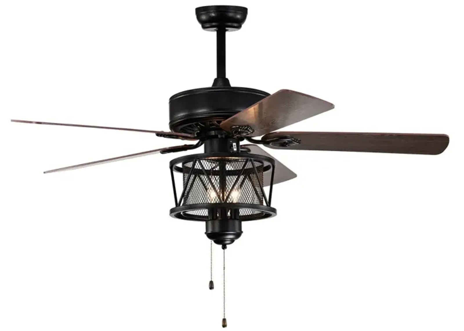 50 Inches Ceiling Fan with Lights Reversible Blades and Pull Chain Control-Black