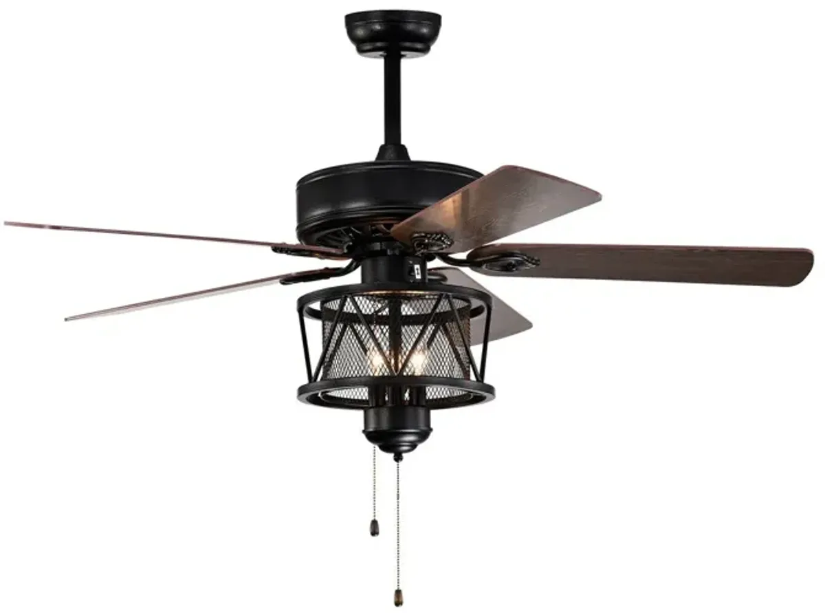 50 Inches Ceiling Fan with Lights Reversible Blades and Pull Chain Control-Black