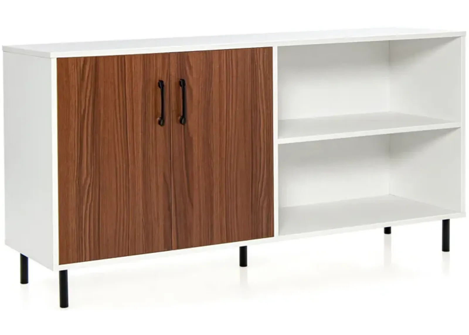 Modern Buffet Sideboard with 2 Doors and Open Compartments-Walnut