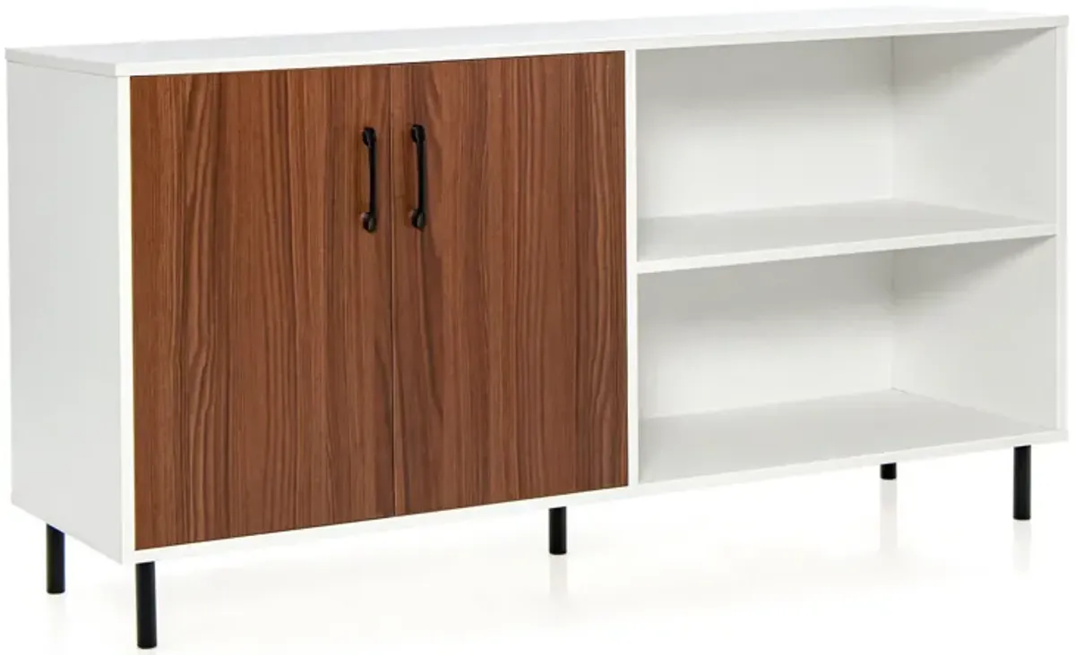 Modern Buffet Sideboard with 2 Doors and Open Compartments-Walnut