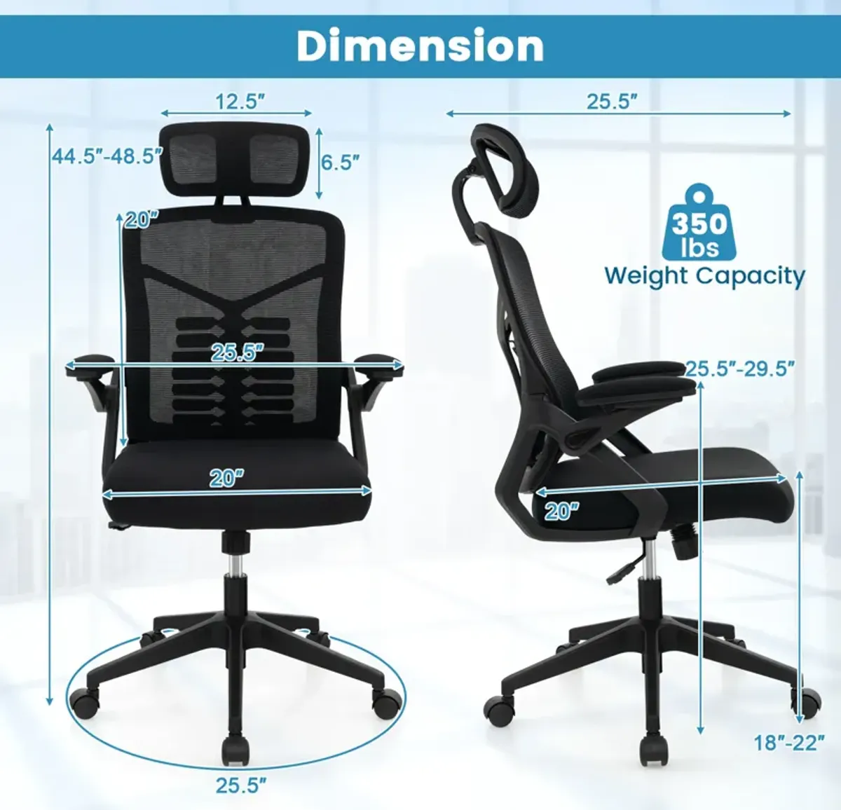 Ergonomic Mesh Office Chair with Lumbar Support and Rocking Function-Black