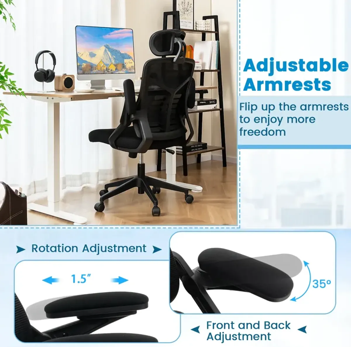 Ergonomic Mesh Office Chair with Lumbar Support and Rocking Function-Black