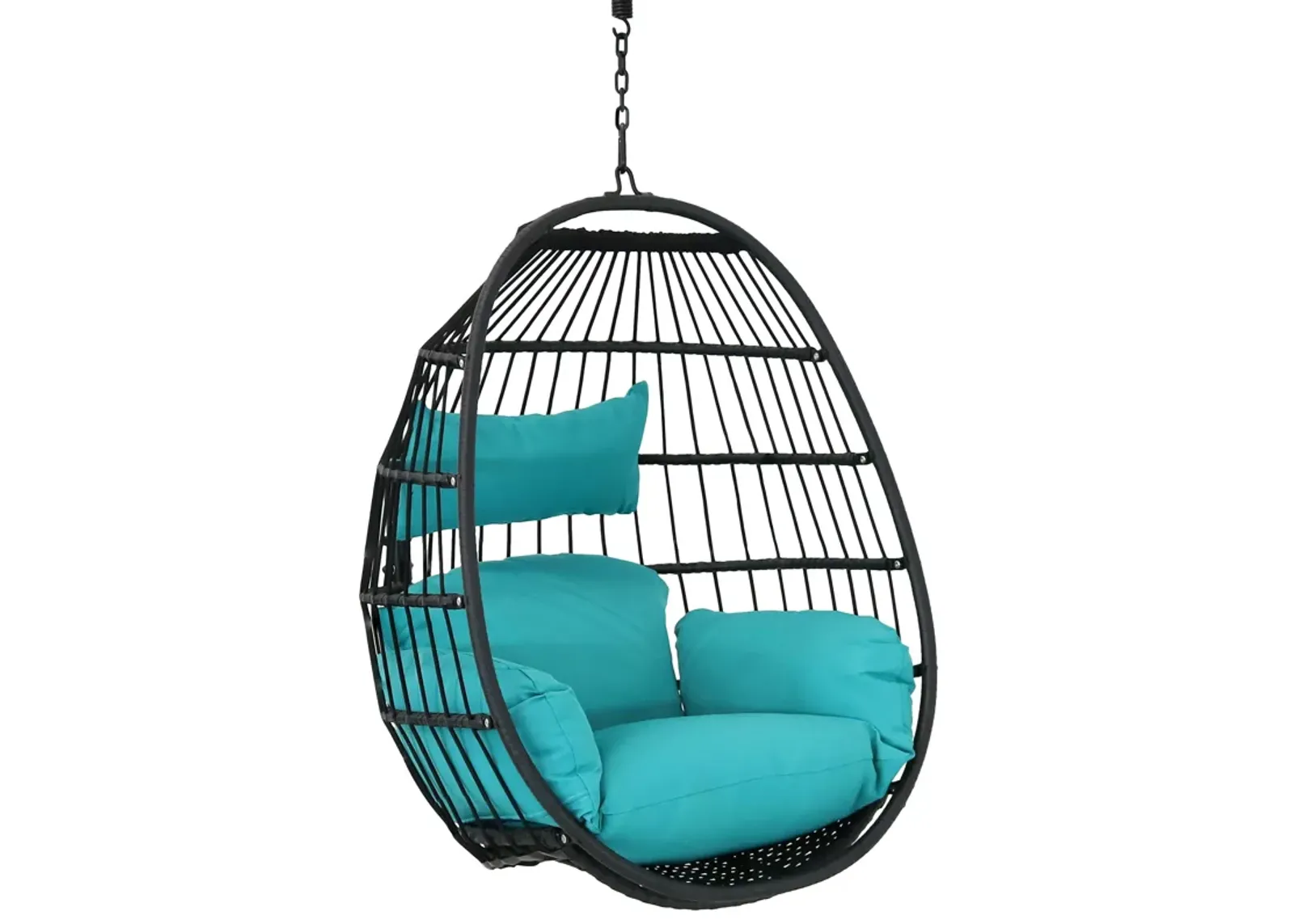 Sunnydaze Black Resin Wicker Hanging Egg Chair with Cushions - Blue