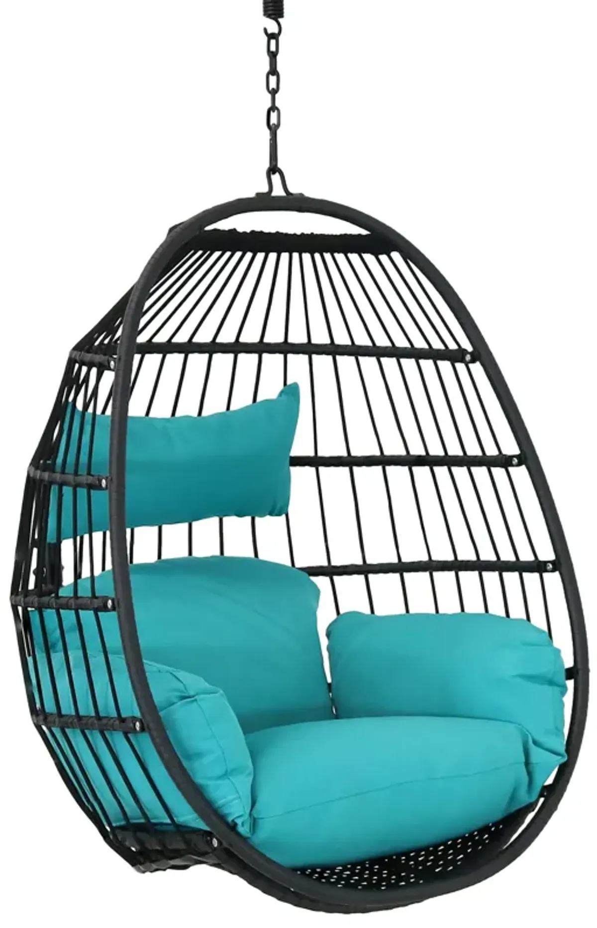 Sunnydaze Black Resin Wicker Hanging Egg Chair with Cushions - Blue