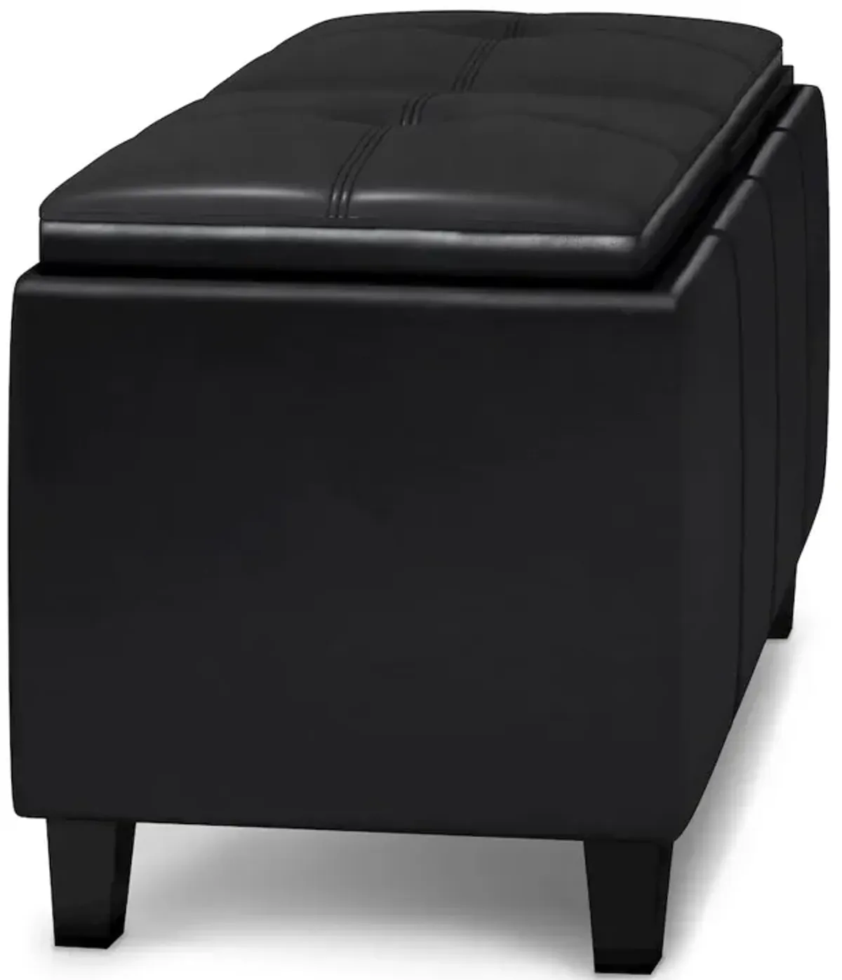 Simpli Home Avalon 2 Tray Storage Ottoman In Midnight Black Vegan Faux Leather