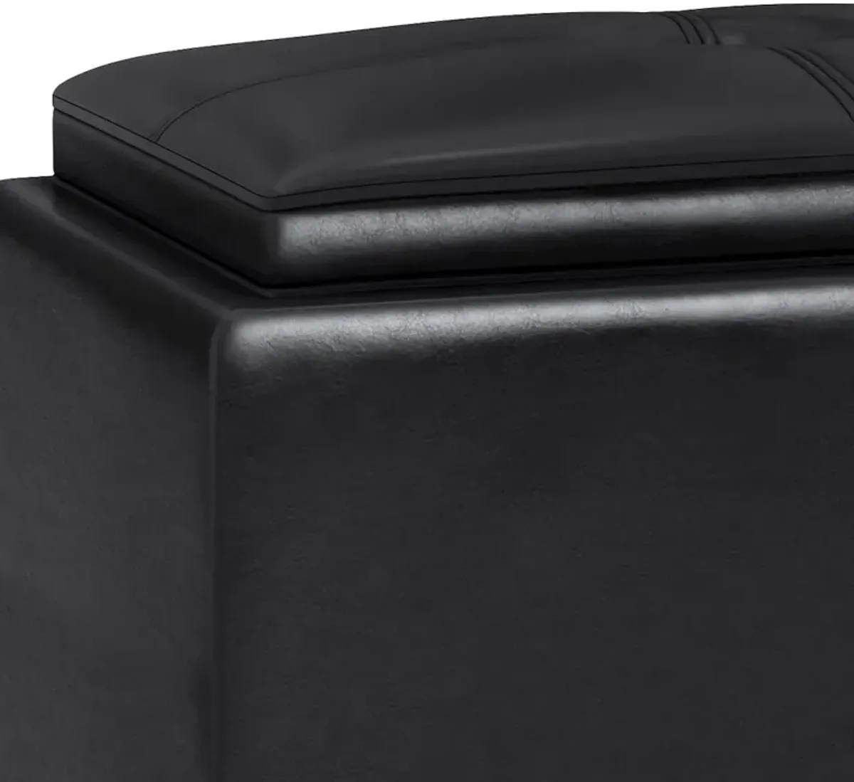 Simpli Home Avalon 2 Tray Storage Ottoman In Midnight Black Vegan Faux Leather