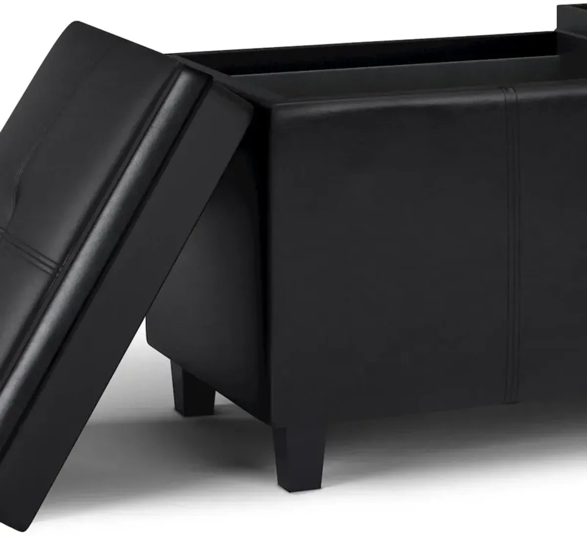 Simpli Home Avalon 2 Tray Storage Ottoman In Midnight Black Vegan Faux Leather