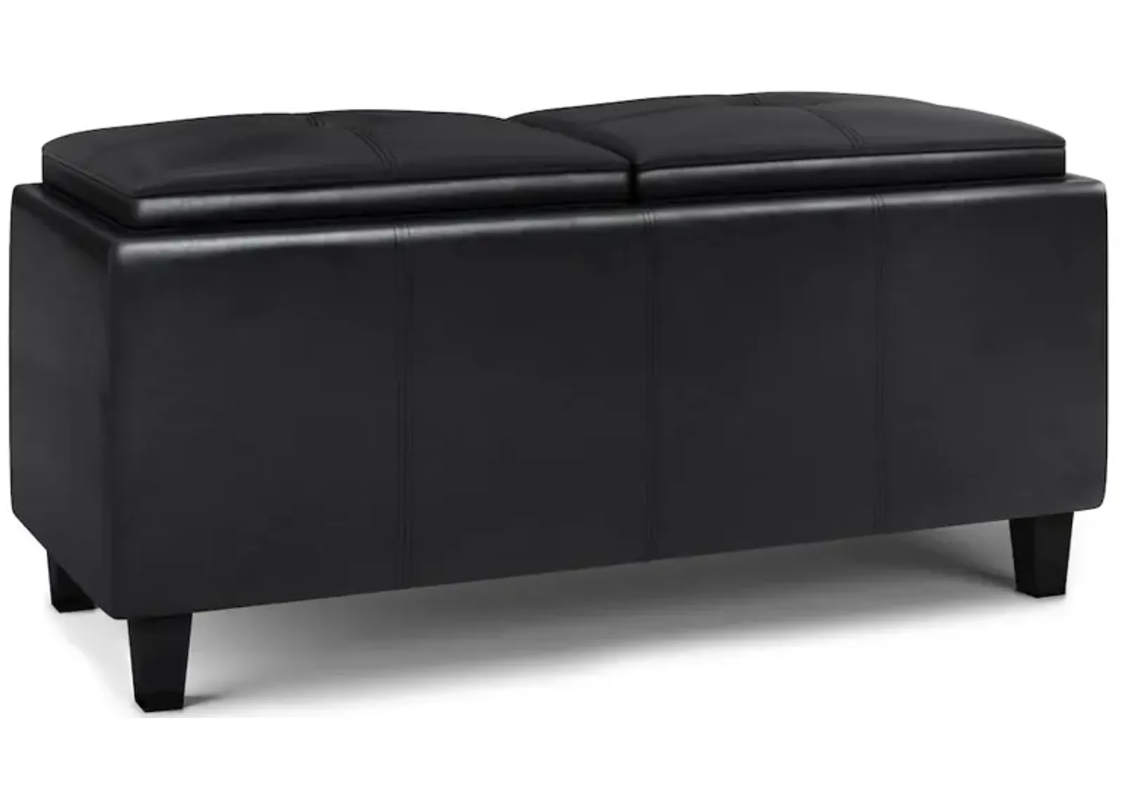 Simpli Home Avalon 2 Tray Storage Ottoman In Midnight Black Vegan Faux Leather