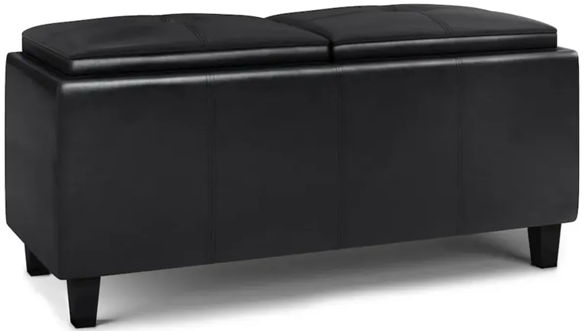 Simpli Home Avalon 2 Tray Storage Ottoman In Midnight Black Vegan Faux Leather