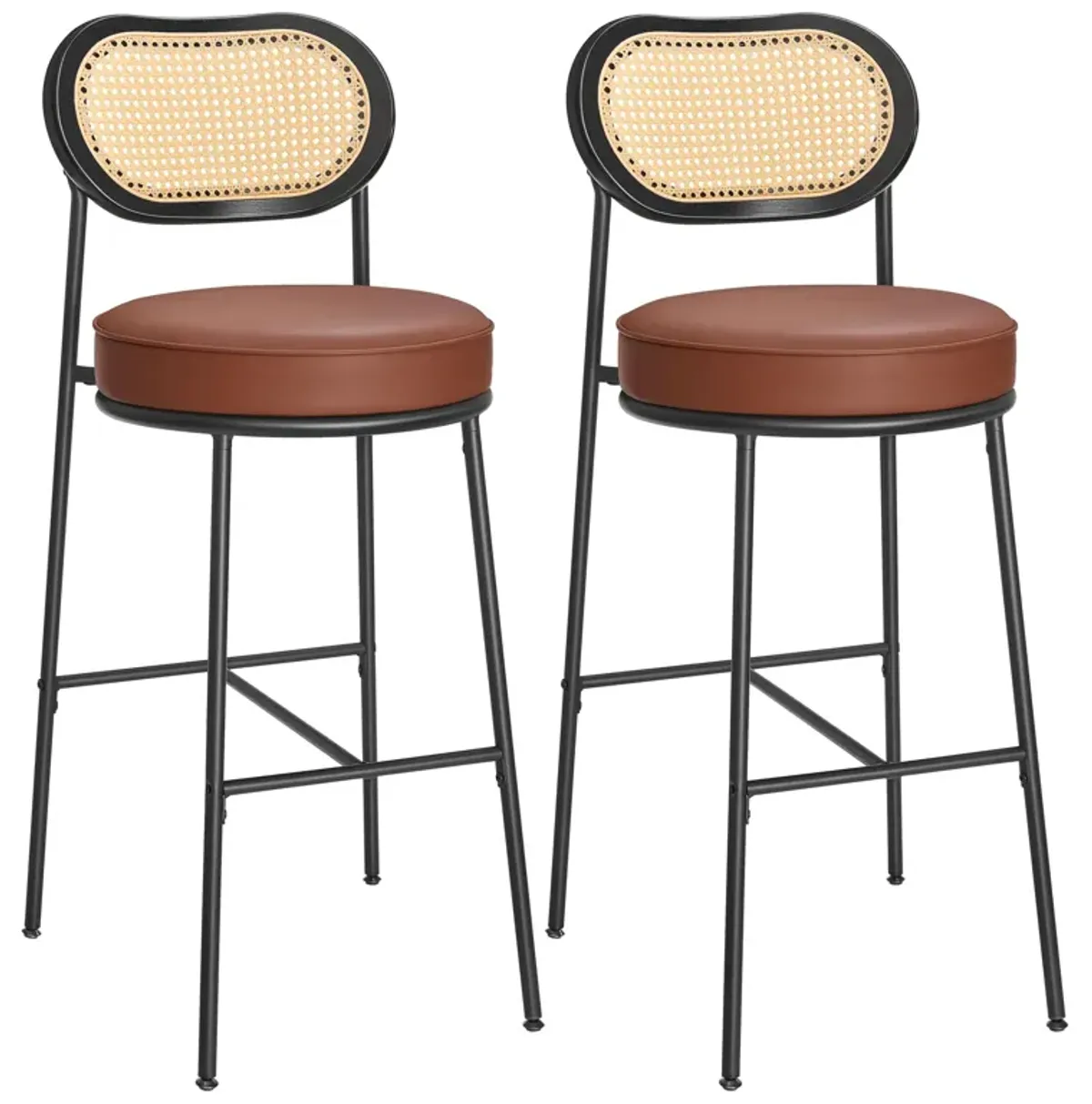 Bar Stools Set of 2, Bar Height Bar Stool with PE Rattan Back