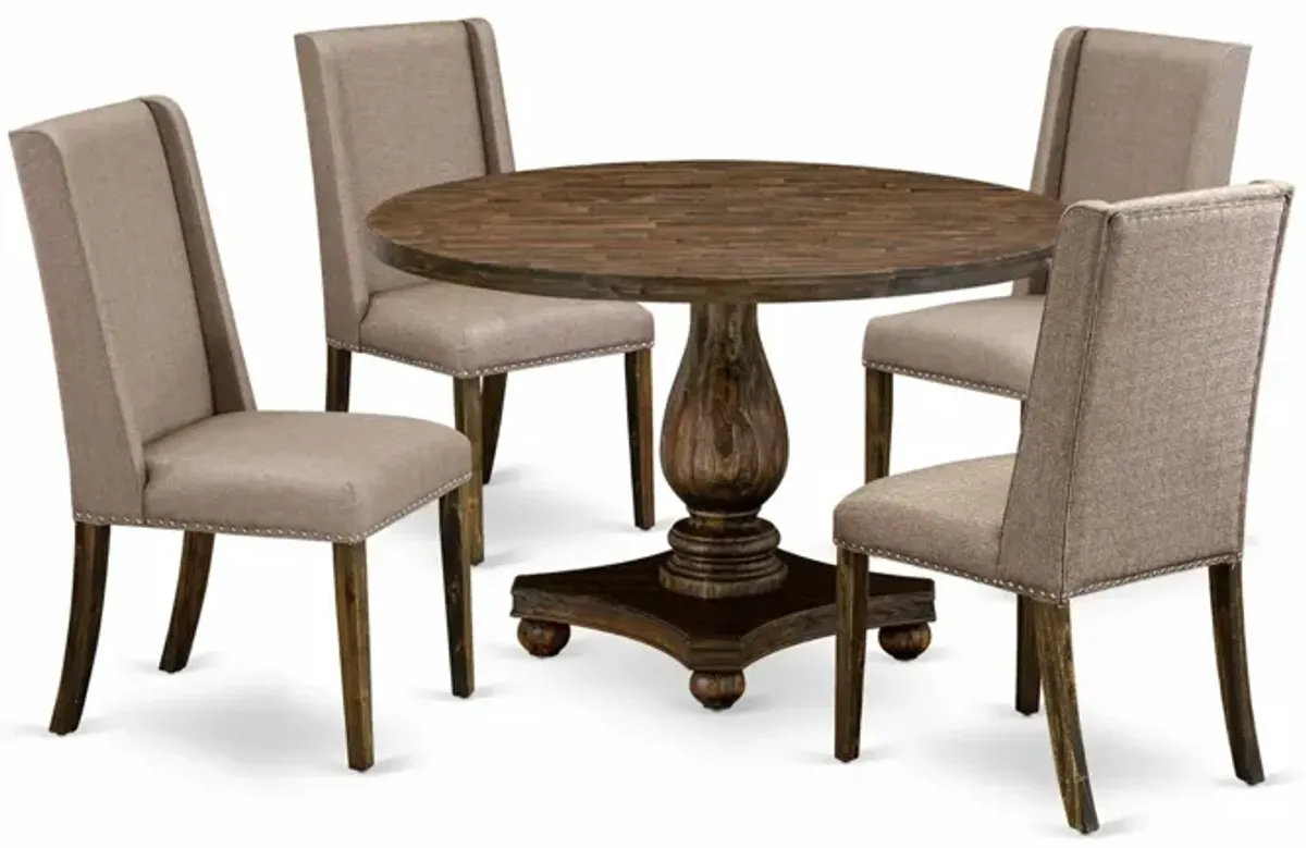 East West Furniture I2FL5-716 5Pc Kitchen Set - Round Table and 4 Parson Chairs - Distressed Jacobean Color