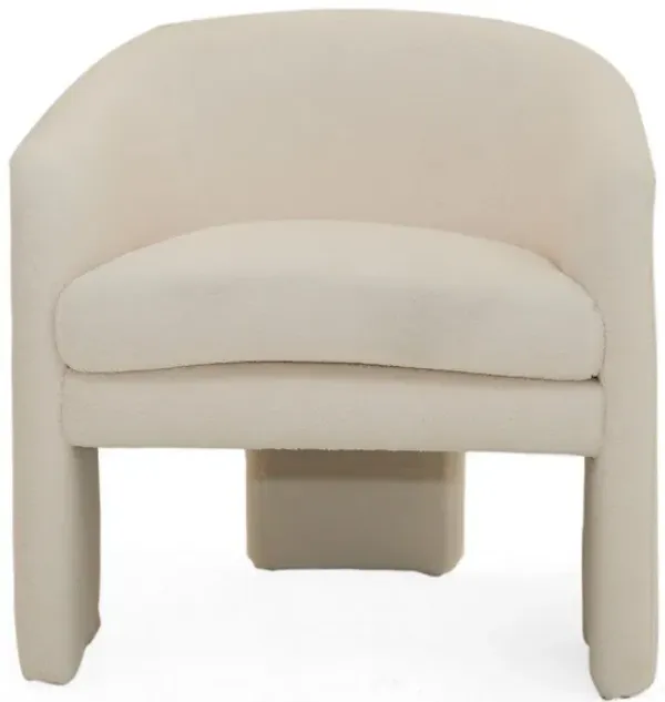28 Inch Accent Chair, Low Slung Seat, 3 Legs, Cream Fabric Upholstery - Benzara