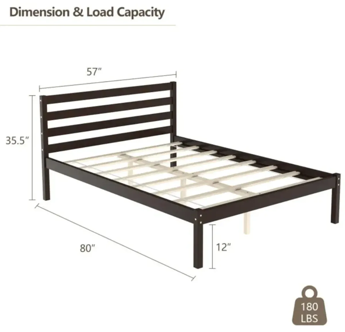 Hivvago Modern Bed Frame with Wooden Headboard and Plywood Slat Support