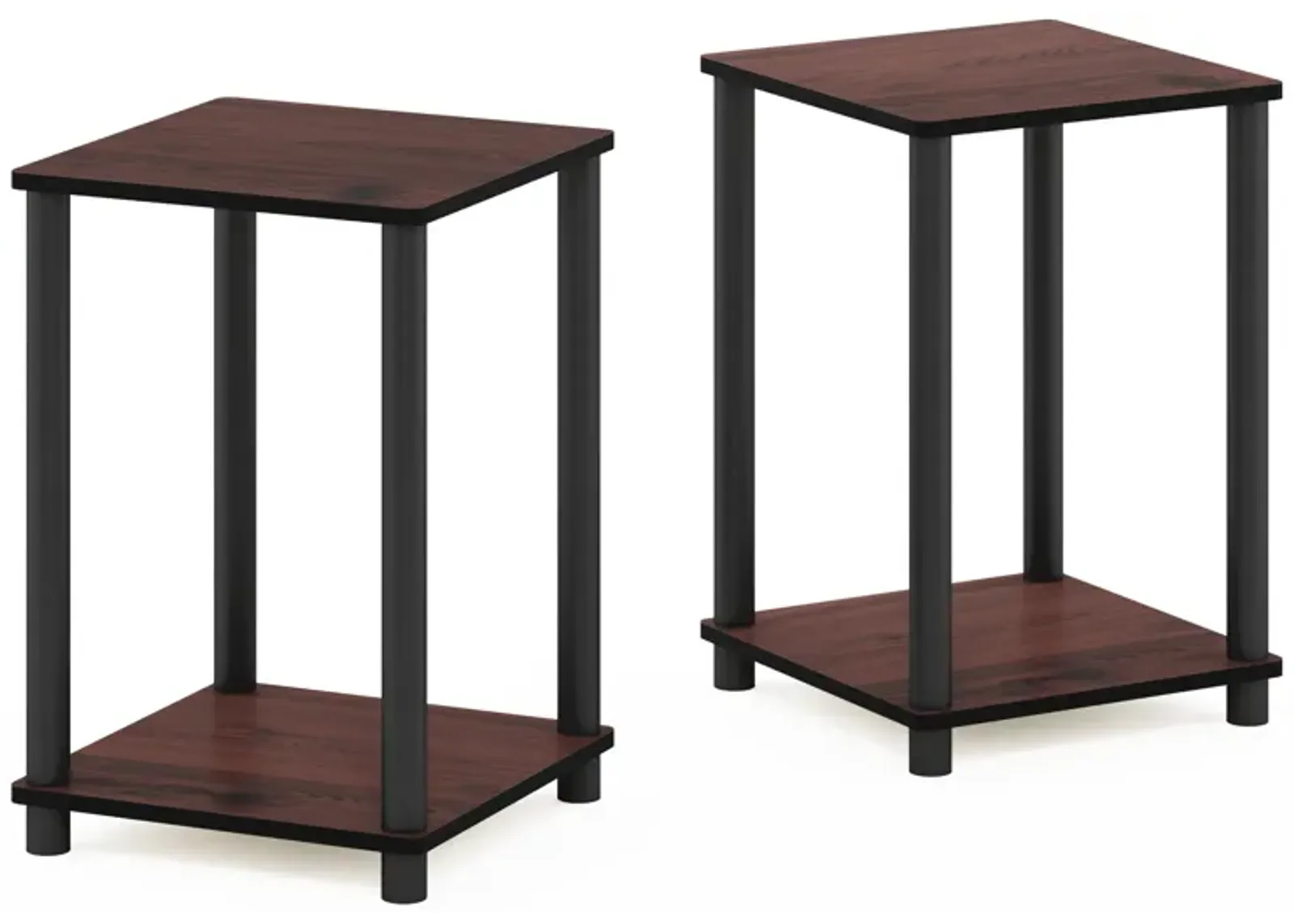 Furinno Turn-N-Tube End Table Corner Shelves, Set of 2, Dark Cherry/Black