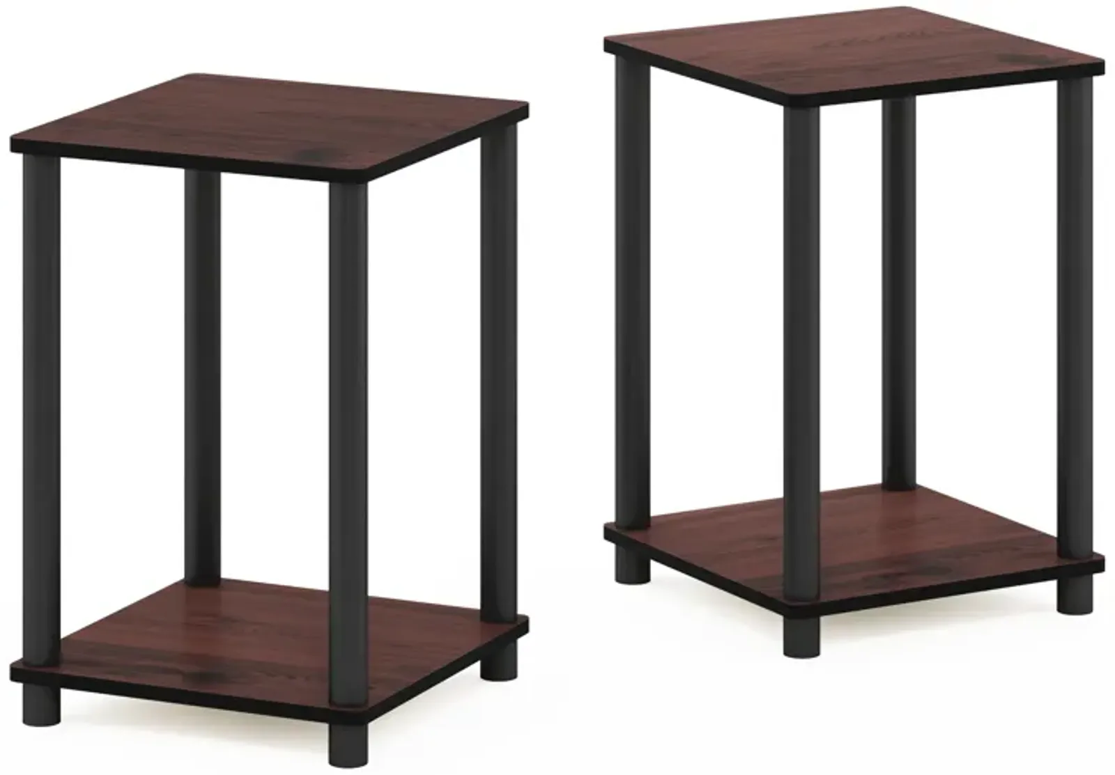 Furinno Turn-N-Tube End Table Corner Shelves, Set of 2, Dark Cherry/Black