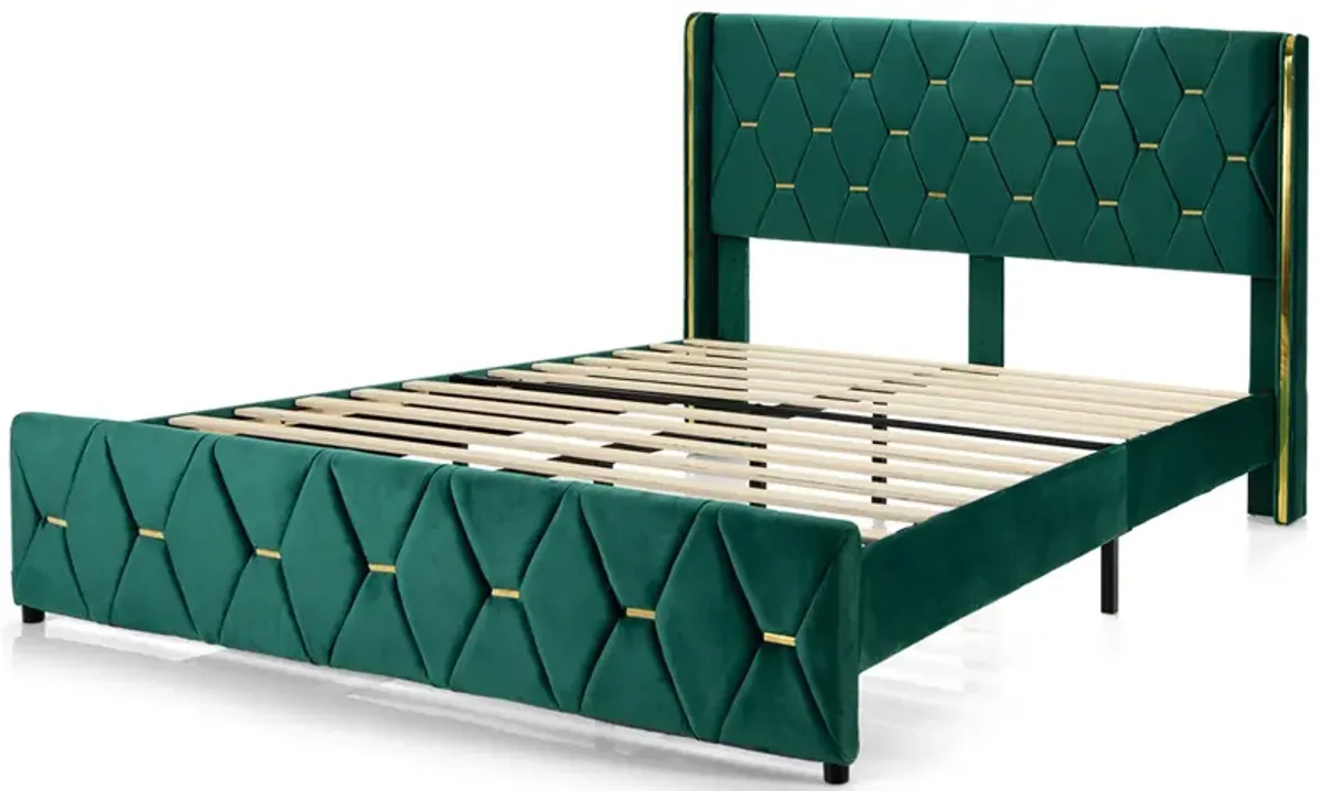 Queen/Full Size Upholstered Platform Bed Frame with Adjustable Headboard-Full Size