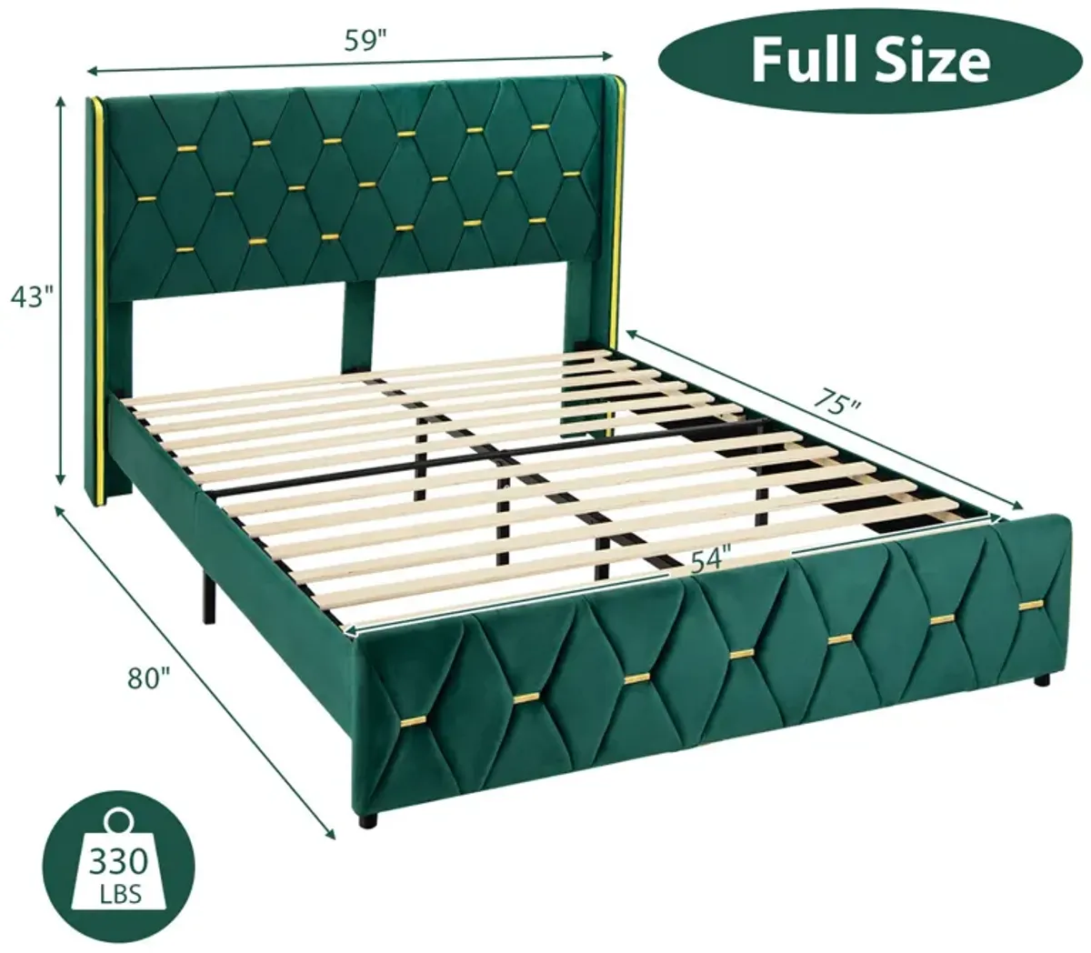 Queen/Full Size Upholstered Platform Bed Frame with Adjustable Headboard-Full Size