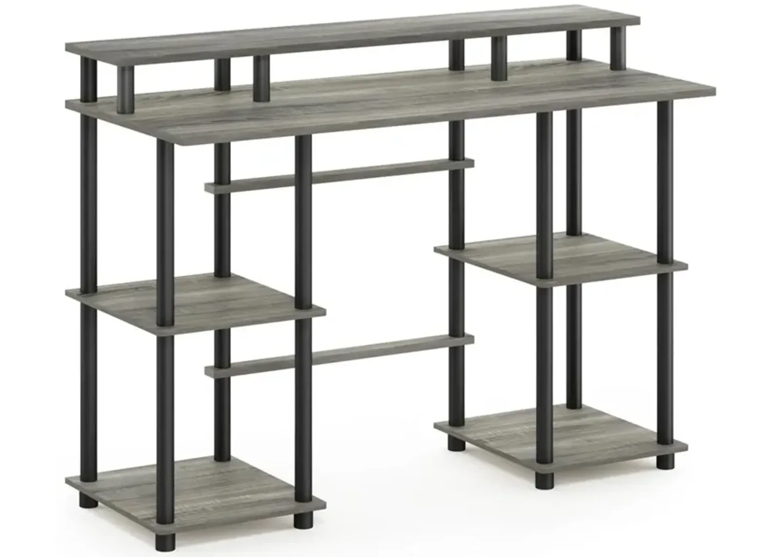 Furinno Furinno Turn-N-Tube Computer Desk with Top Shelf, French Oak Grey/Black