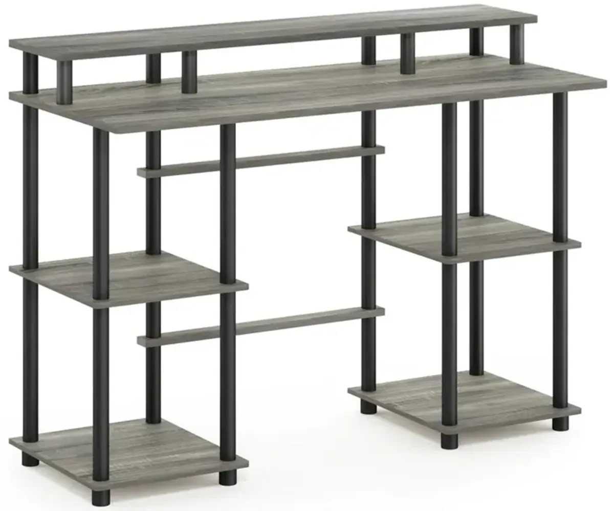 Furinno Furinno Turn-N-Tube Computer Desk with Top Shelf, French Oak Grey/Black