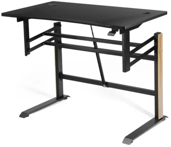 Hivvago Pneumatic Height Adjustable Gaming Desk T Shaped Game Station with Power Strip Tray