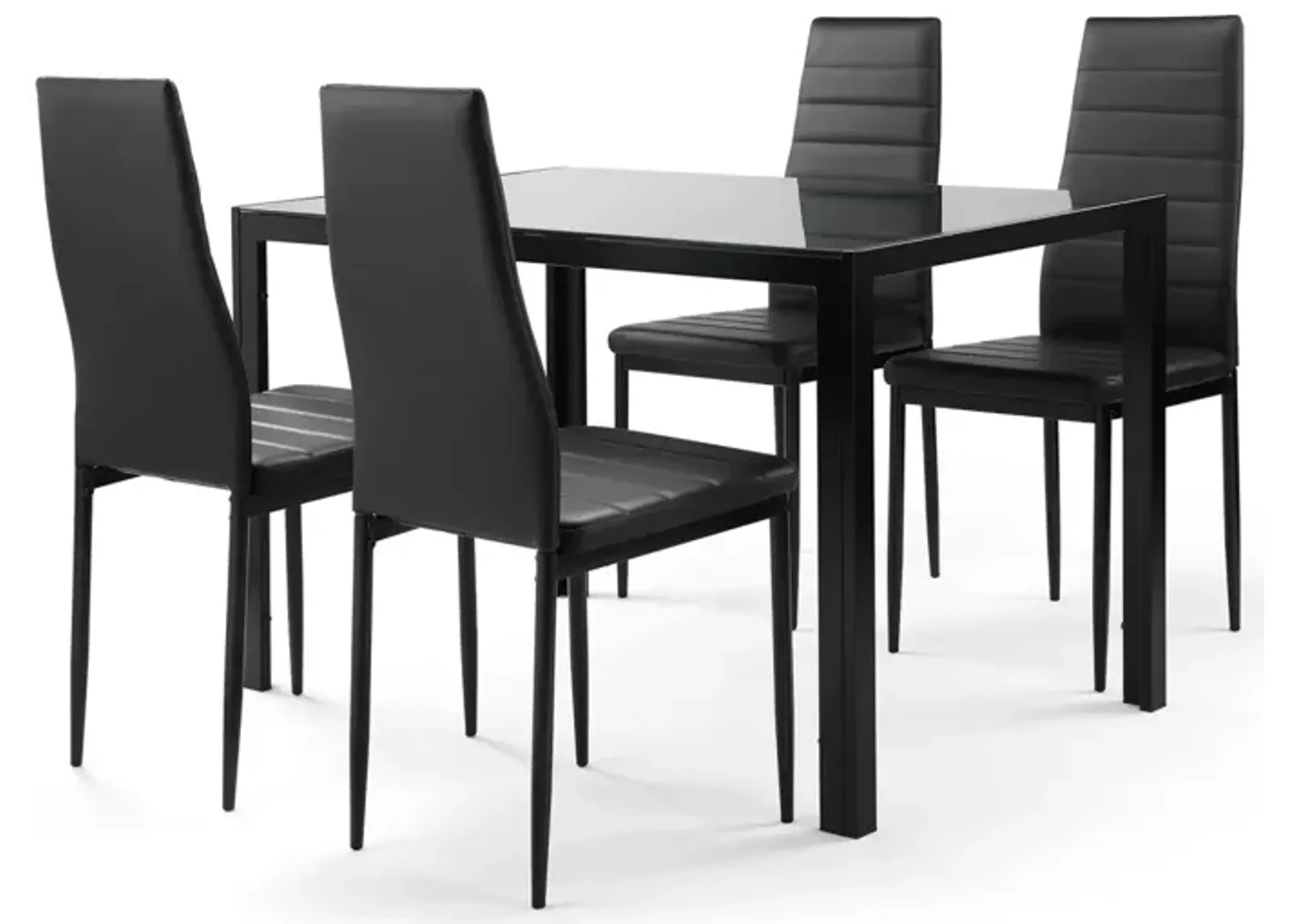 5-Piece Dining Set: Glass Table, 4 Leather Chairs