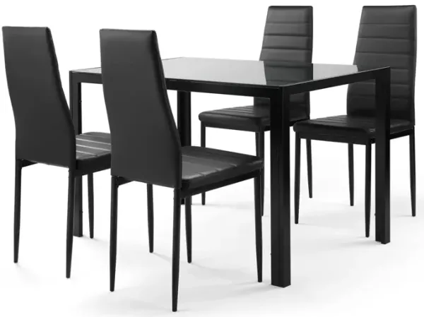 Streamdale 5-Piece Dining Set: Glass Table, 4 Leather Chairs