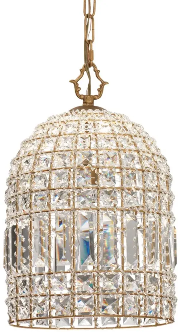 Pendant Chandelier with Dome Metal Frame and Crystal Accents, Gold - Benzara