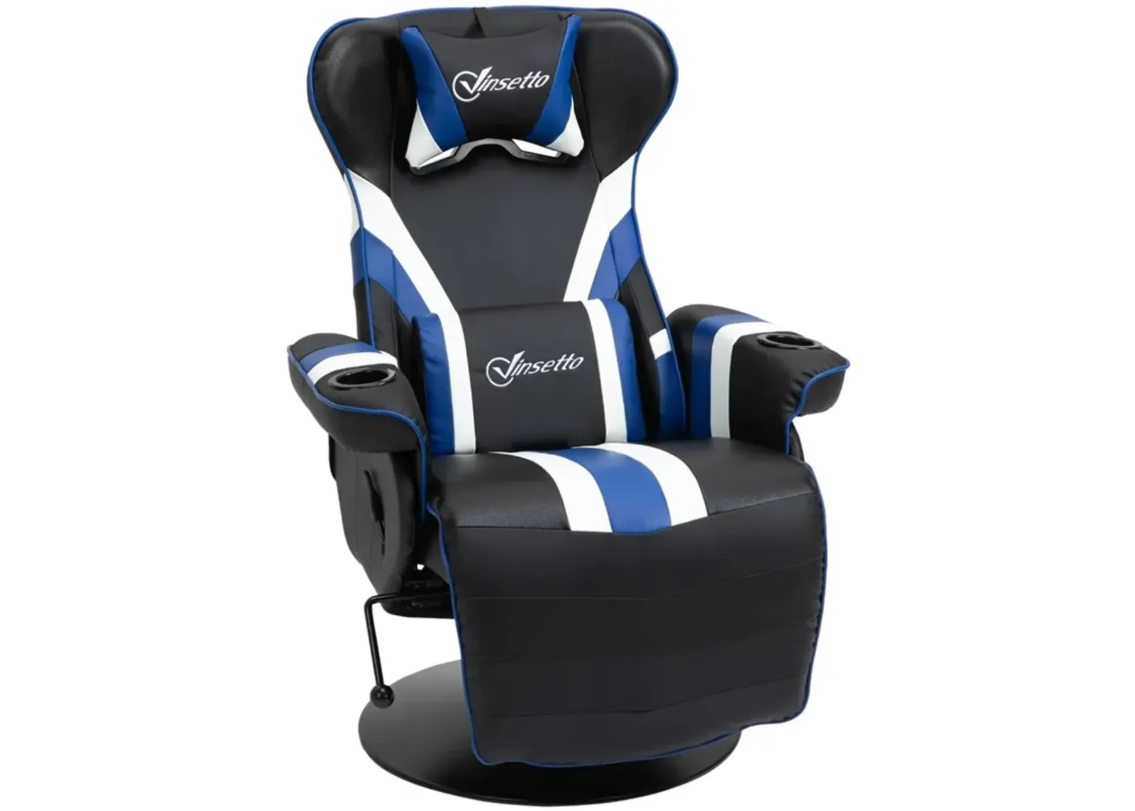 Black/White/Blue Gamer Chair: Racing Style Recliner with Footrest